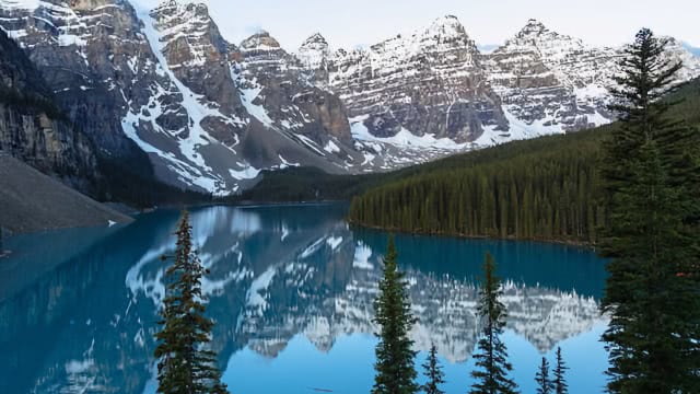 Mountain lake with snow-capped peaks