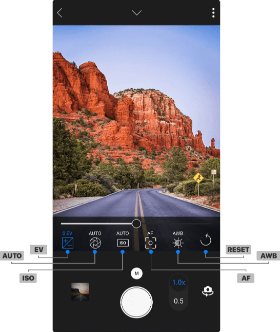 A screenshot of Photo RAW Mobile's camera