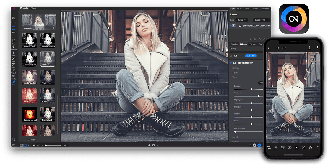 The ON1 desktop photo editor workspace